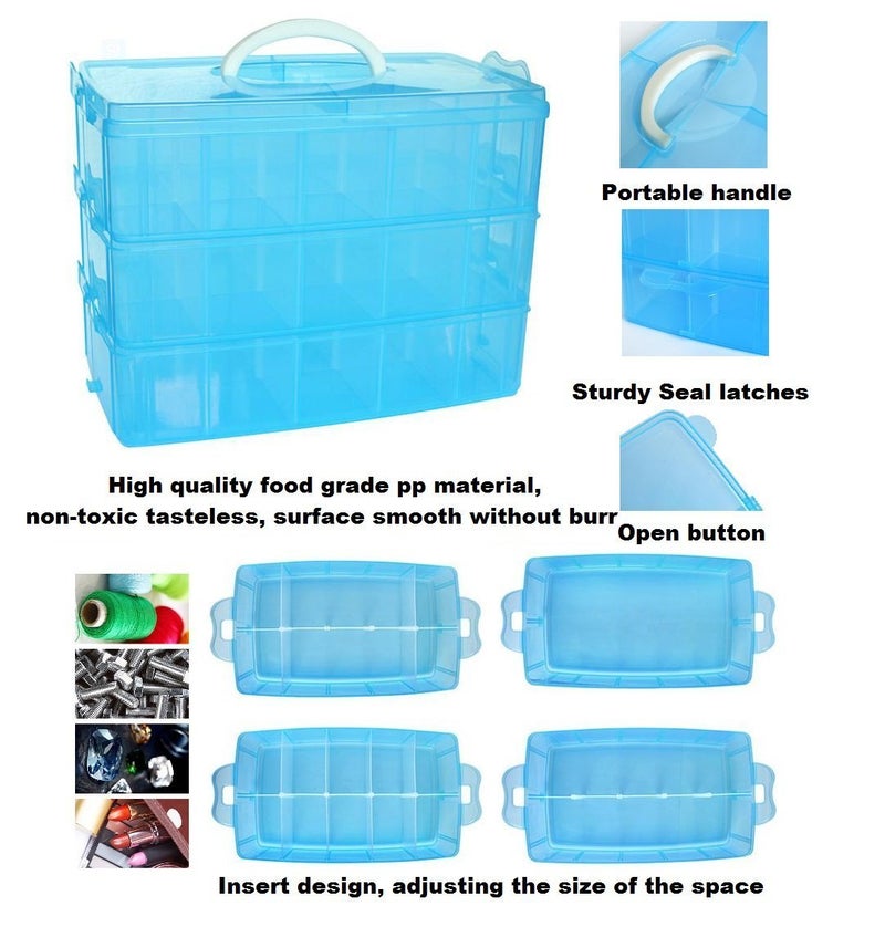 Kamay's Extra Large 3 Tier Stackable Adjustable Compartment Slot Bead Craft Jewellery Tool Storage Organiser Snap-Lock Tray Container, with 30 Compartments, Container Box,White - Image 3